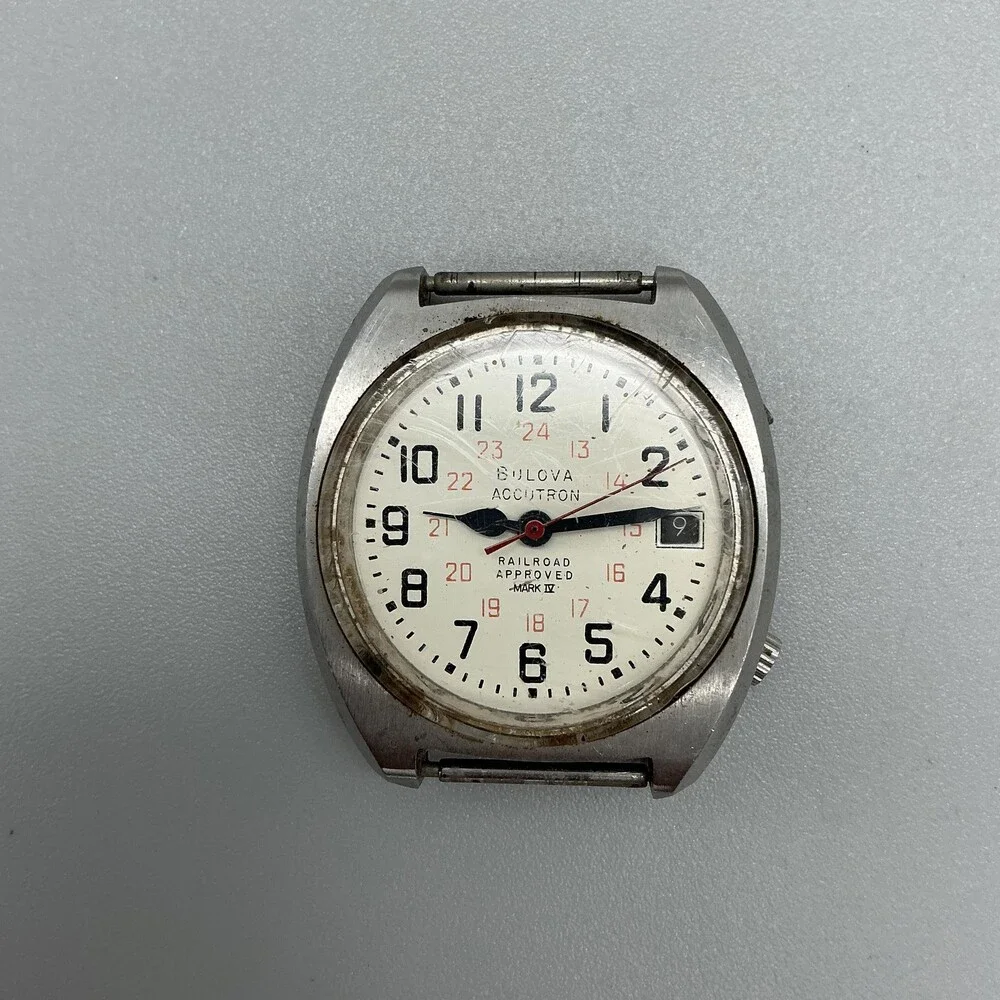 Vintage Bulova Accutron Railroad Mark IV Mens Watch 36mm Cream Dial For Parts